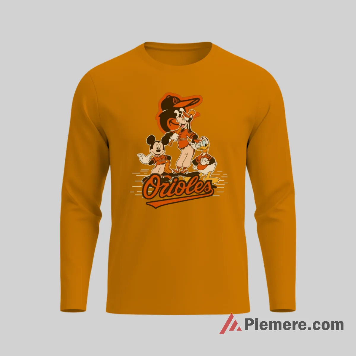 Baltimore Orioles Mickey Mouse Donald Duck Goofy Champions Shirt on orange long sleeve shirt for men graphic tee