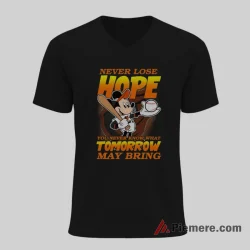 Baltimore Orioles Never Lose Hope Mickey Mouse Baseball Shirt on black v-neck shirt for men graphic tee