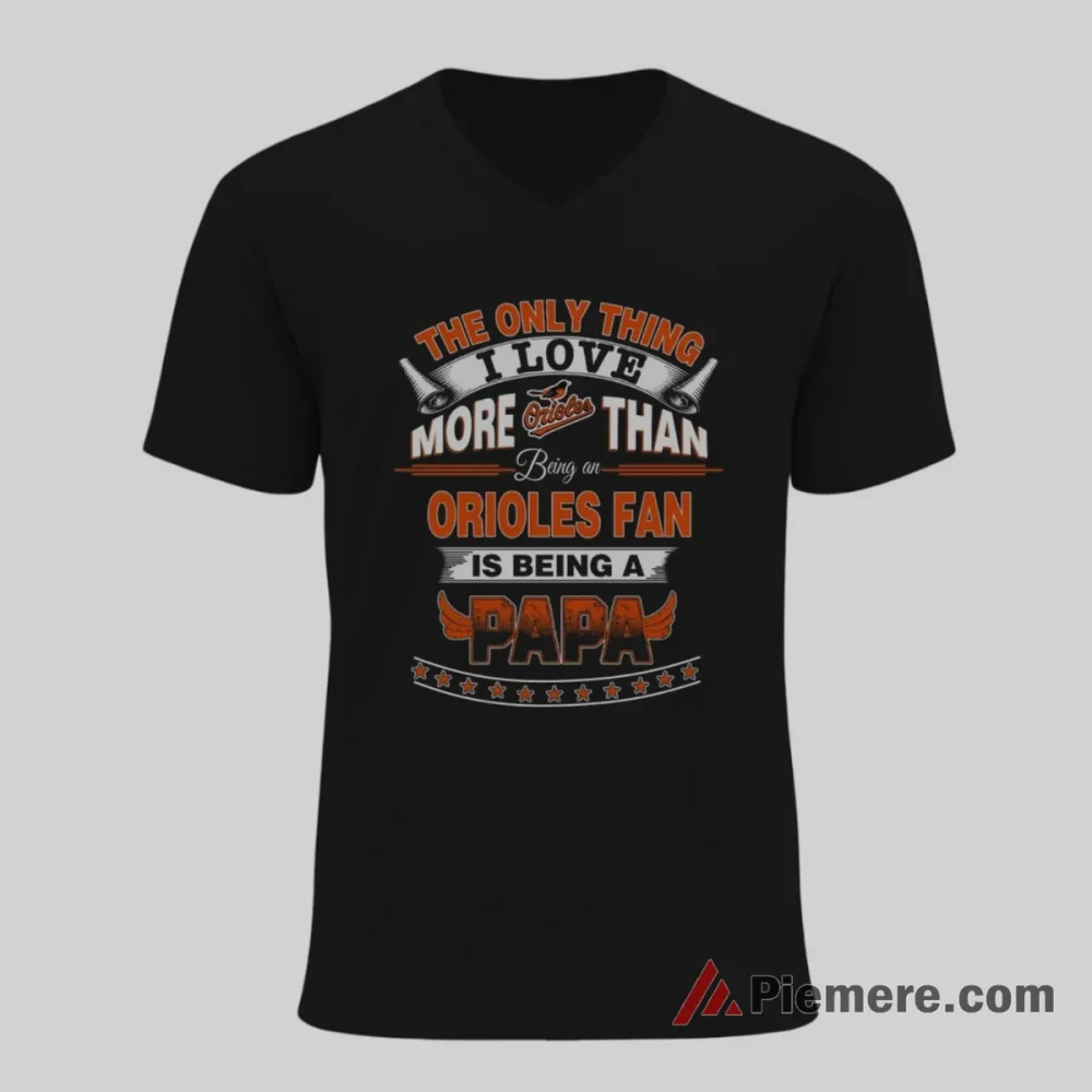 Baltimore Orioles Papa Proud Dad Baseball Shirt on black v-neck shirt for men graphic tee