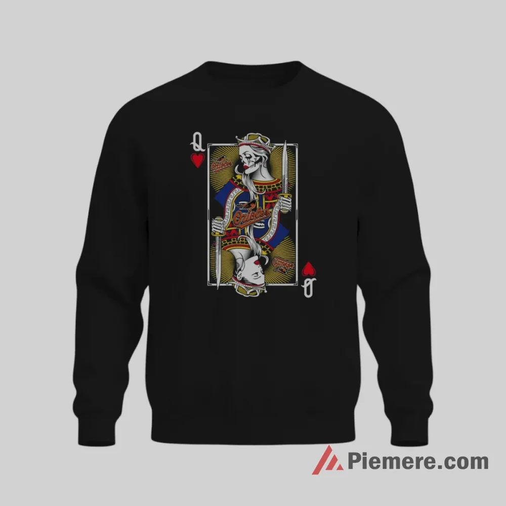 Baltimore Orioles Queen Of Hearts Playing Card Shirt on graphic shirt for men graphic tee
