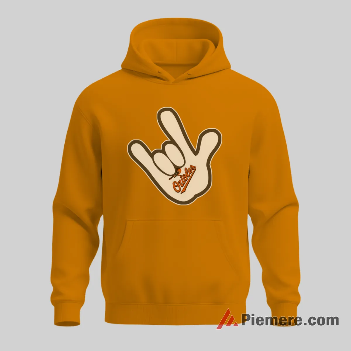 Baltimore Orioles Rock Hand Mickey Mouse Baseball Shirt on orange hoodie for men graphic tee