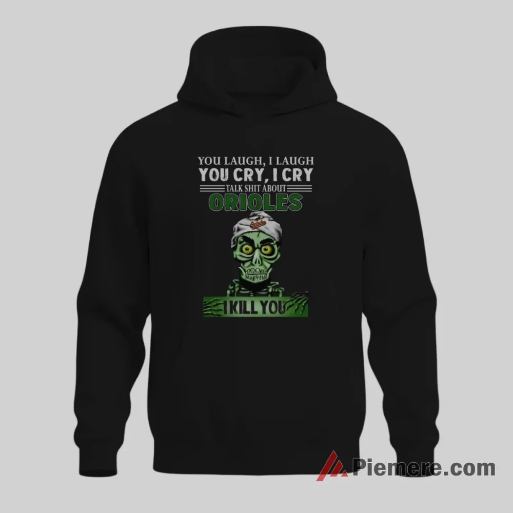 Baltimore Orioles Skeleton Comic Warning Fan Shirt on black hoodie for men graphic tee