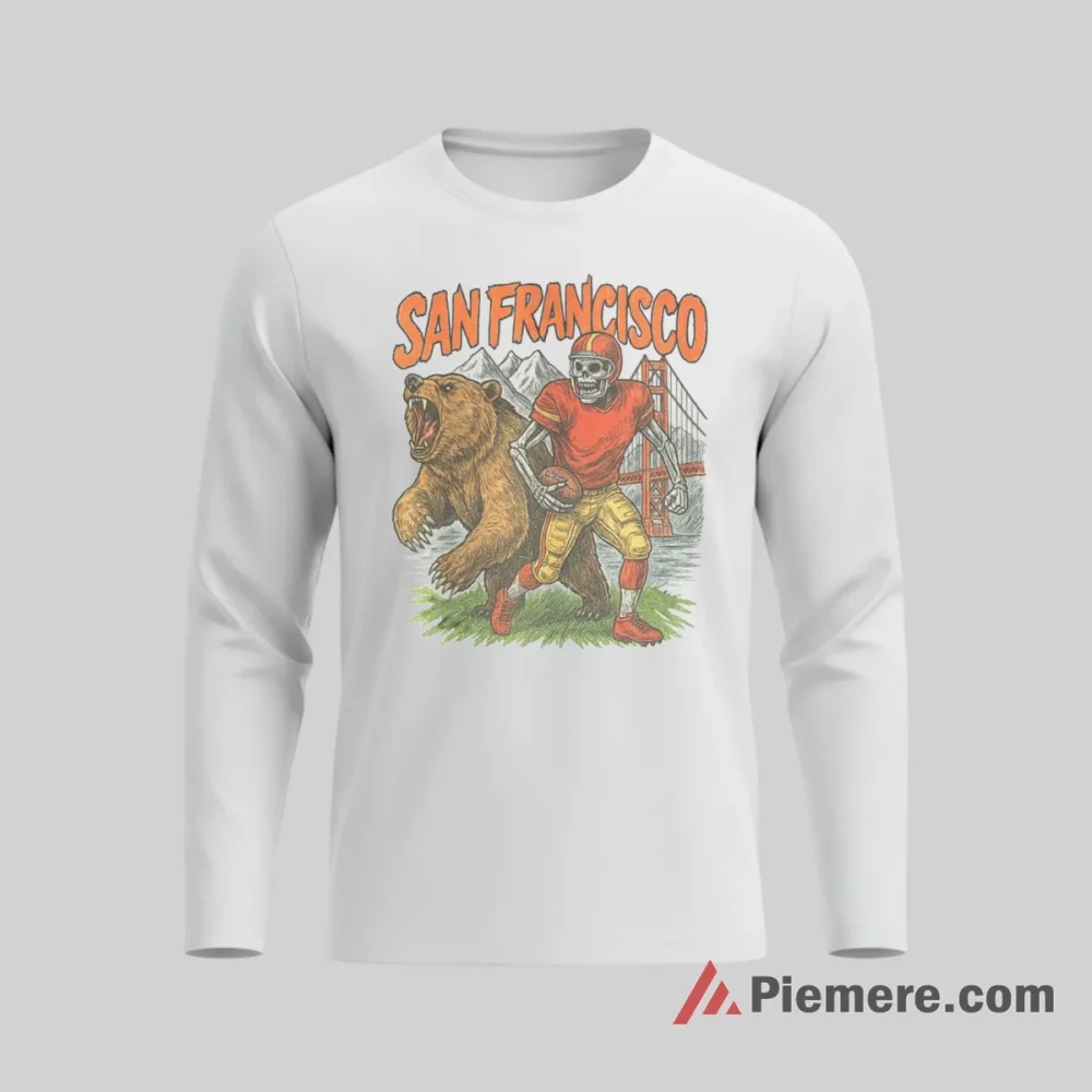 Bay Area San Francisco 49ers Bear Rider Graphic Shirt on white long sleeve shirt for men graphic tee