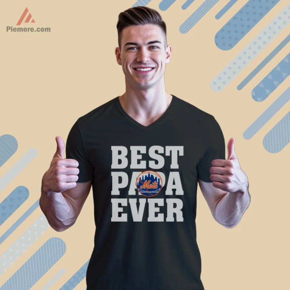 Best Papa Ever Mets Shirt V neck in black for New York baseball fans