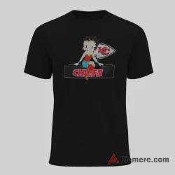 Betty Boop Kansas City Chiefs Classic Logo Fan Shirt on black short sleeve shirt for men graphic tee
