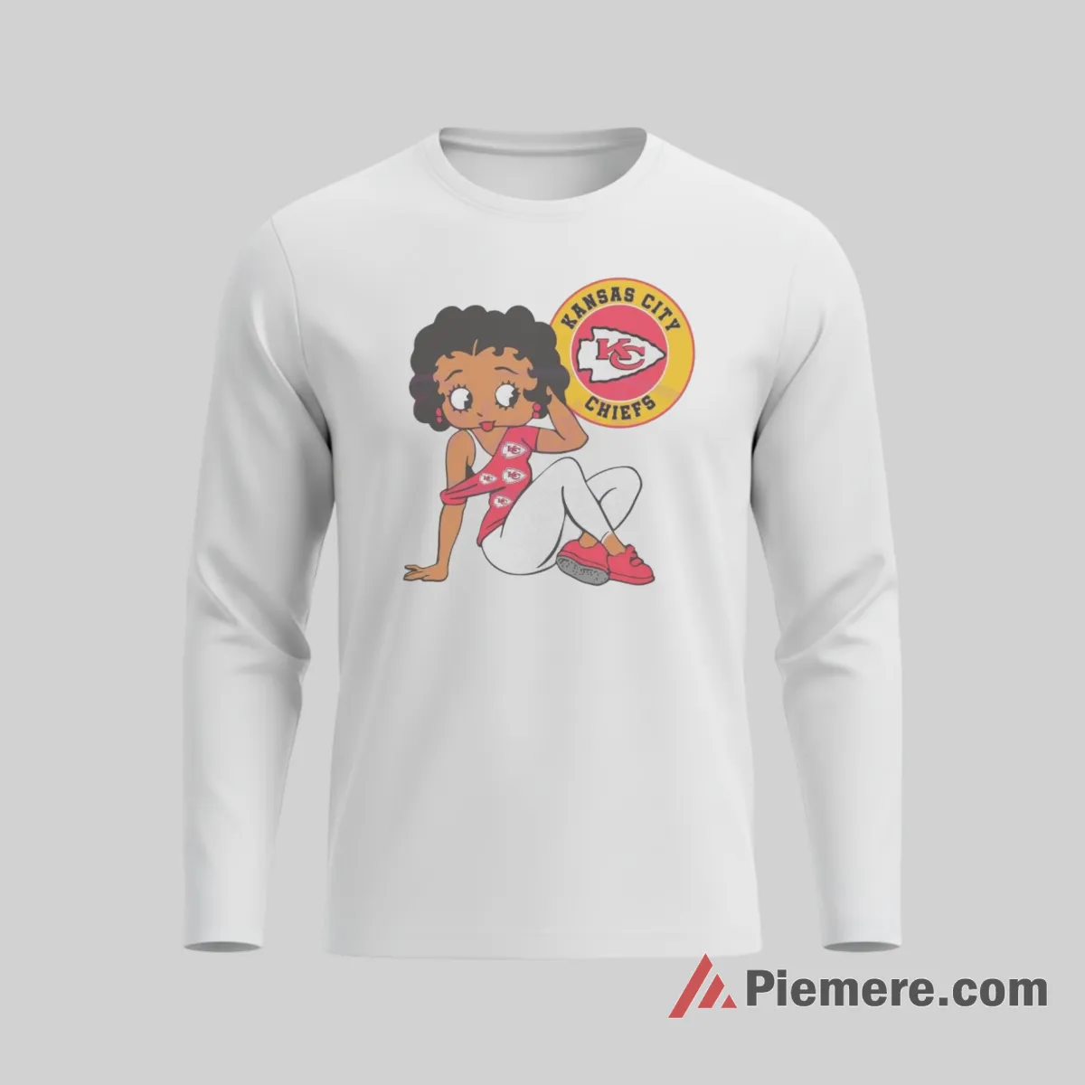 Betty Boop Kansas City Chiefs Cozy Logo Lounge Shirt on white long sleeve shirt for men graphic tee