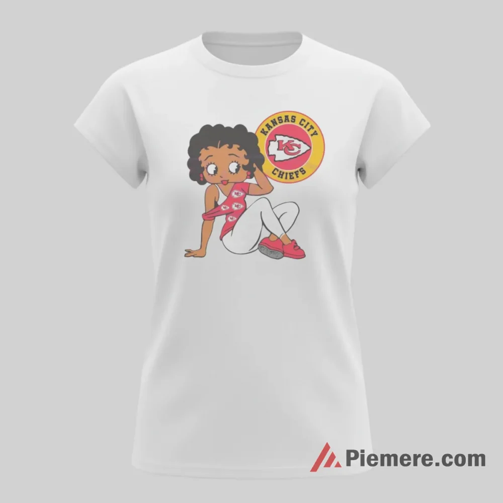 Betty Boop Kansas City Chiefs Cozy Logo Lounge Shirt on white short sleeve shirt for women graphic tee