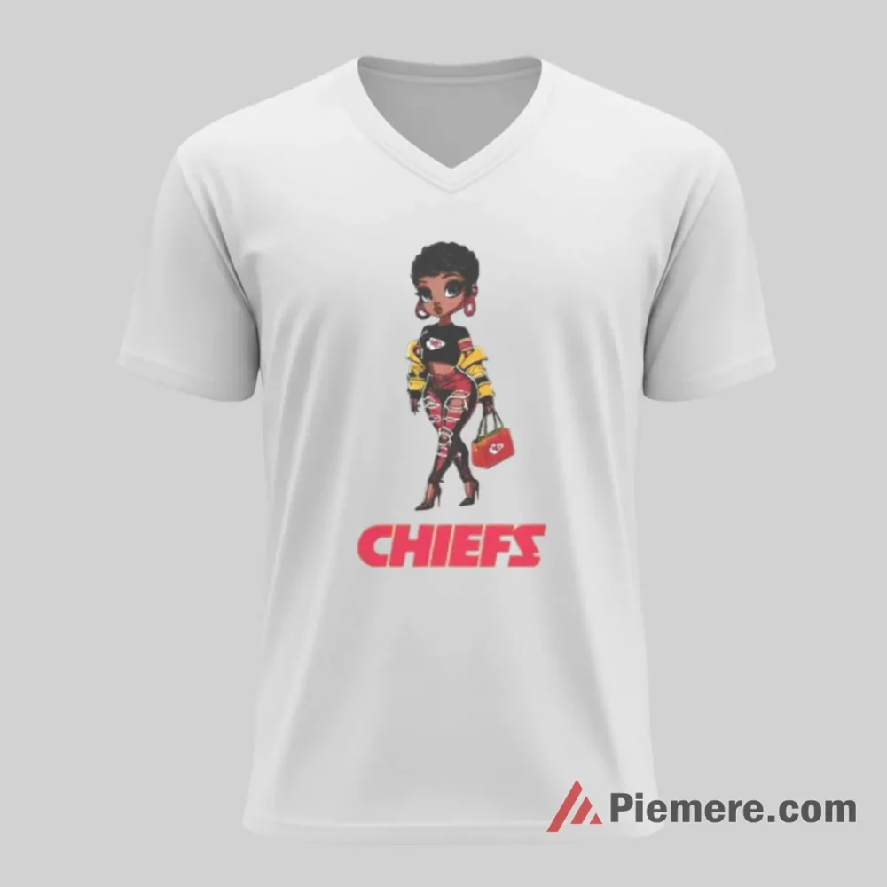 Betty Boop Kansas City Chiefs Fashion Edge Shirt on white v-neck shirt for men graphic tee