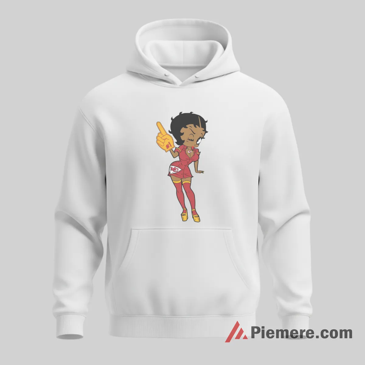 Betty Boop Kansas City Chiefs Foam Finger Spirit Shirt on white hoodie for men graphic tee