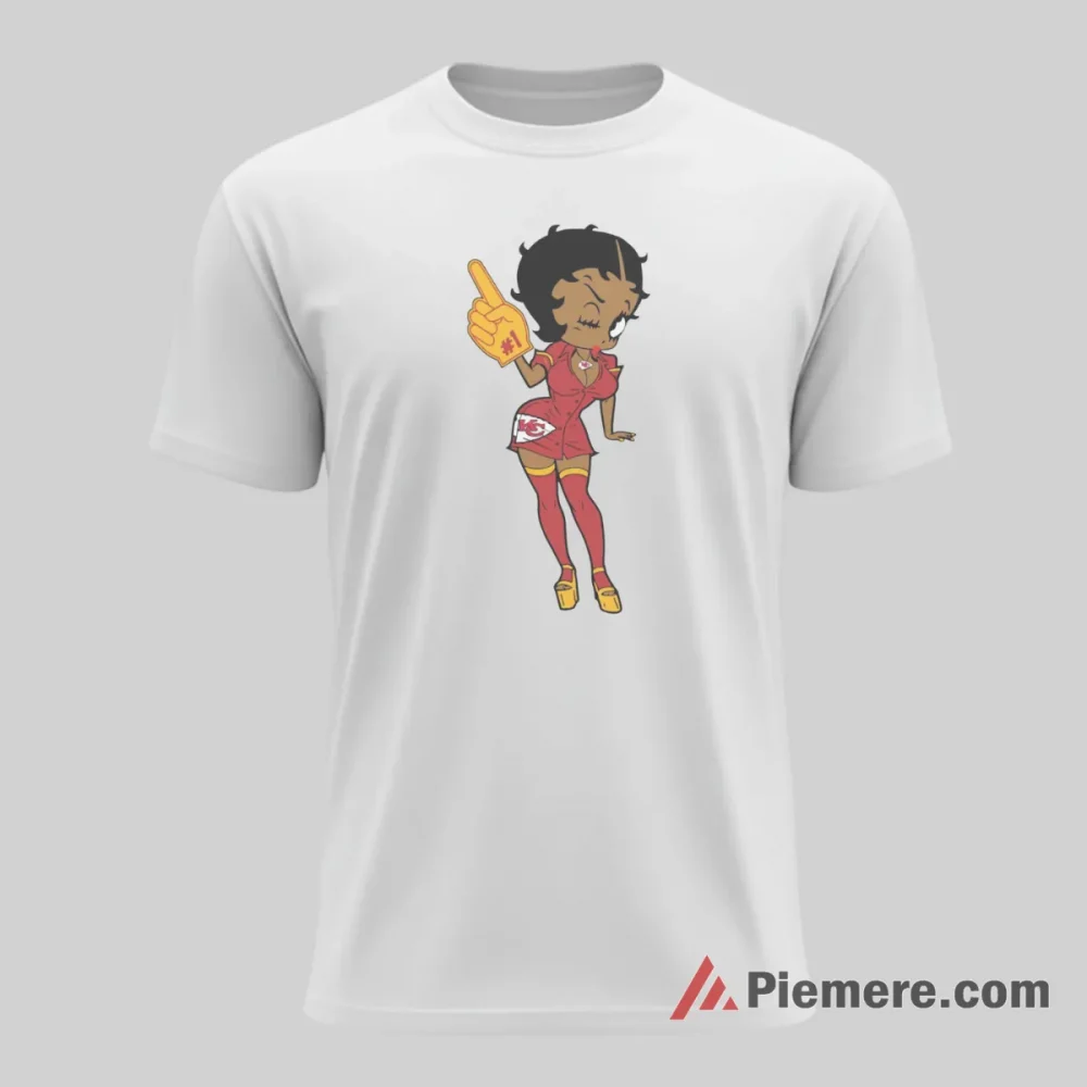 Betty Boop Kansas City Chiefs Foam Finger Spirit Shirt on white short sleeve shirt for men graphic tee