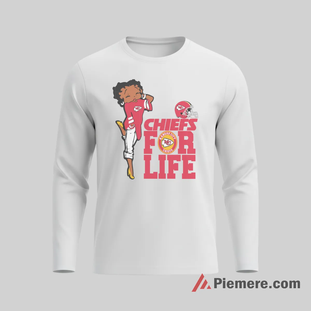 Betty Boop Kansas City Chiefs For Life Fan Shirt on white long sleeve shirt for men graphic tee