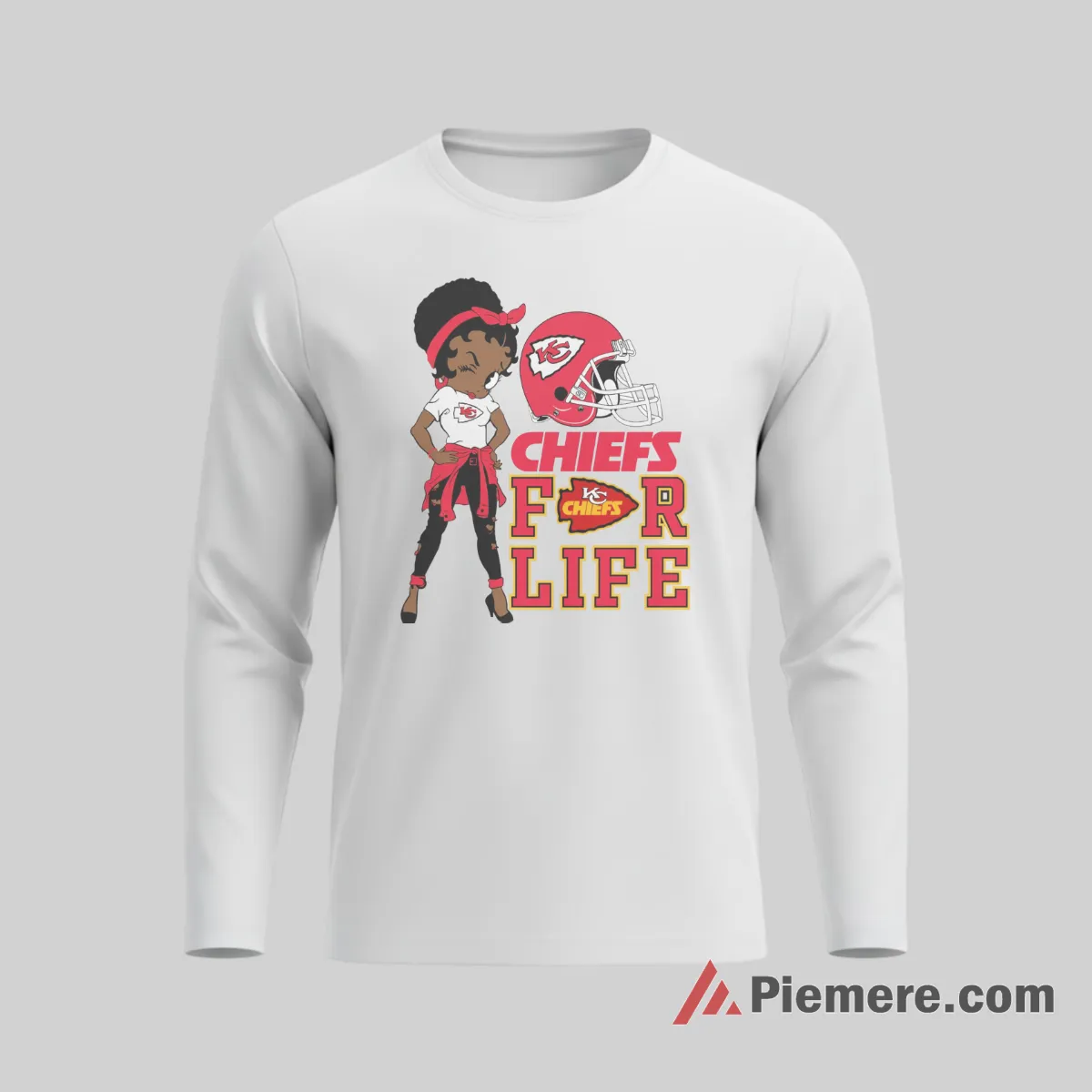 Betty Boop Kansas City Chiefs For Life Statement Shirt on white long sleeve shirt for men graphic tee