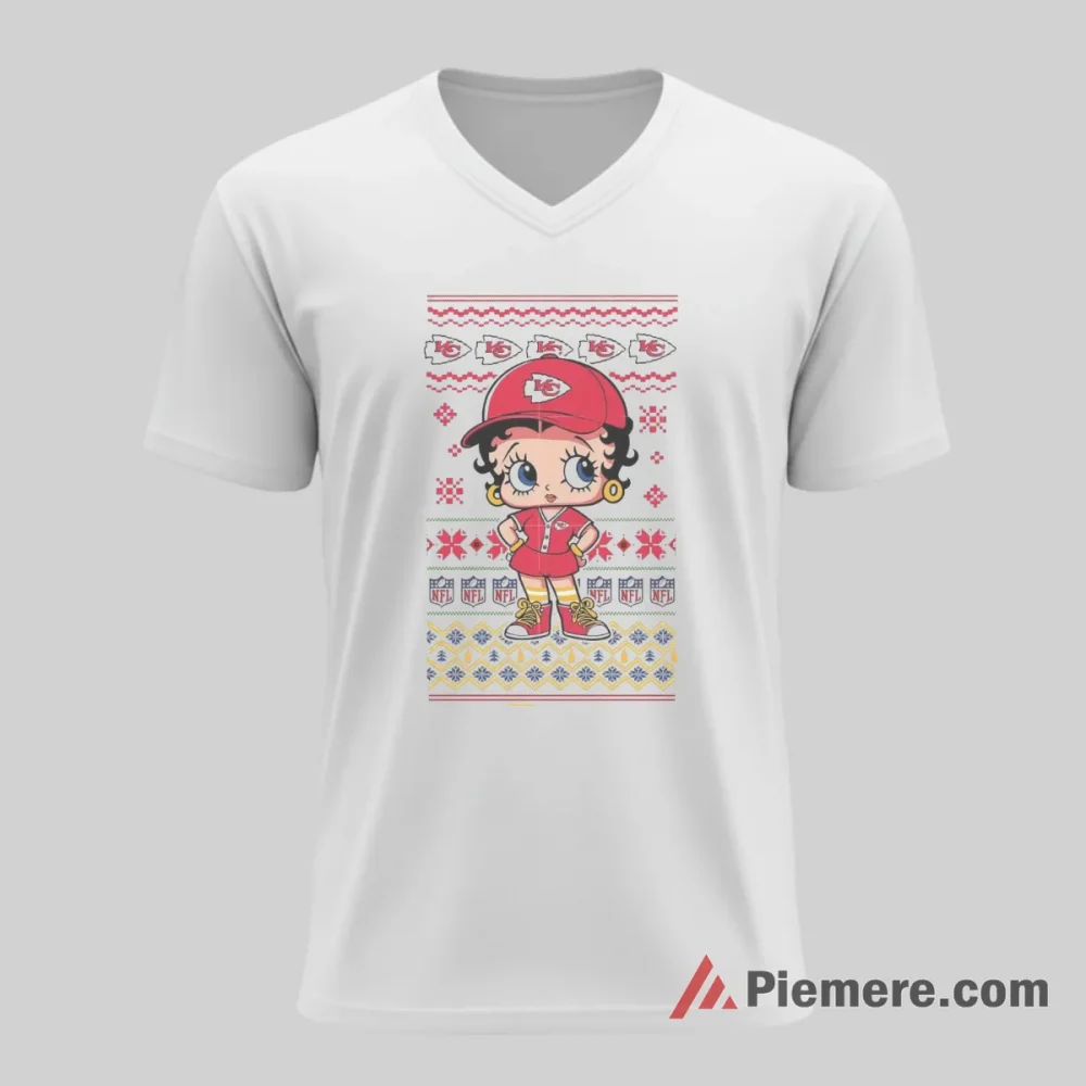 Betty Boop Kansas City Chiefs Holiday Pattern Shirt on white v-neck shirt for men graphic tee