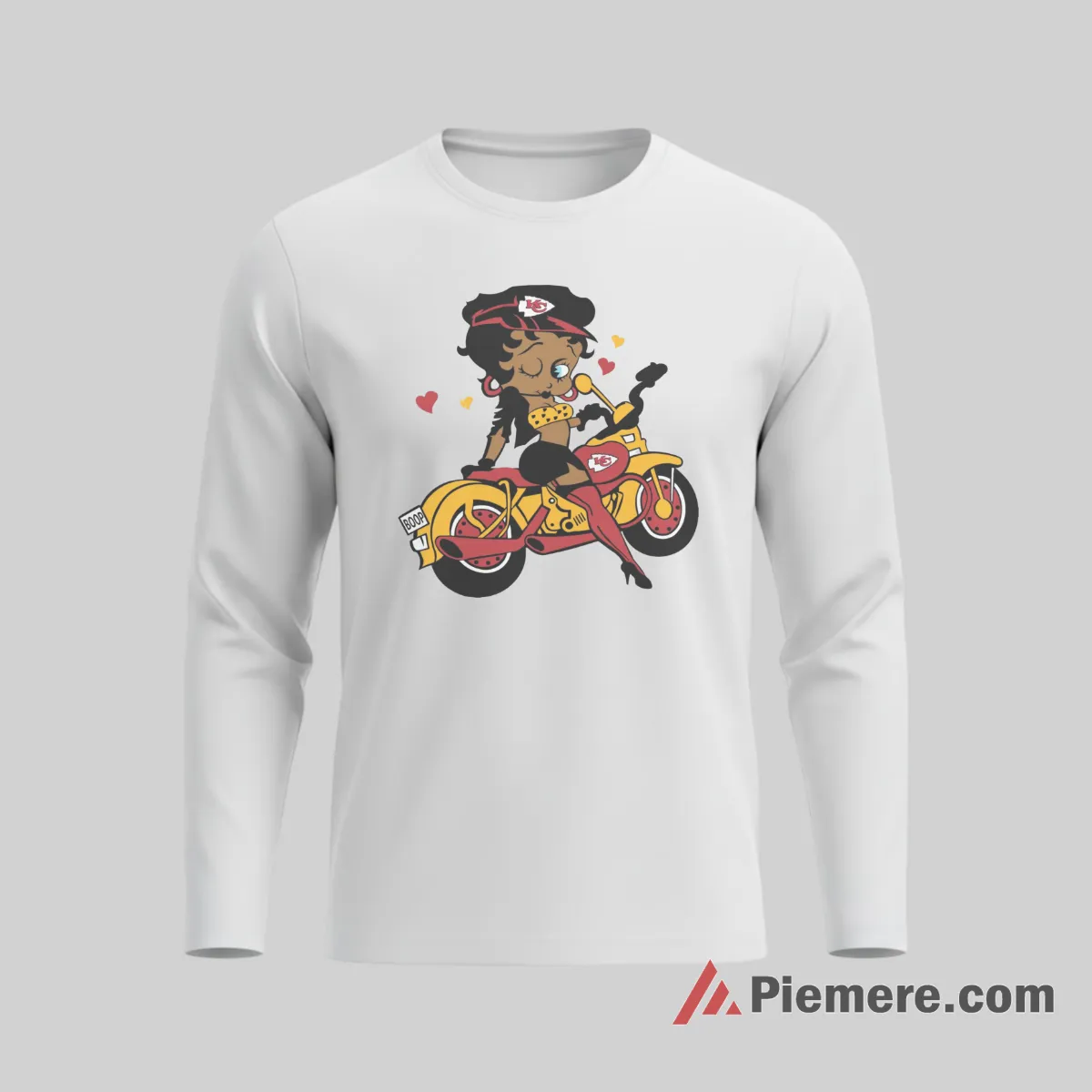 Betty Boop Kansas City Chiefs Motorcycle Chic Shirt on white long sleeve shirt for men graphic tee