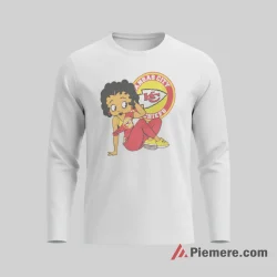 Betty Boop Kansas City Chiefs Relaxed Stadium Pose Shirt on white long sleeve shirt for men graphic tee