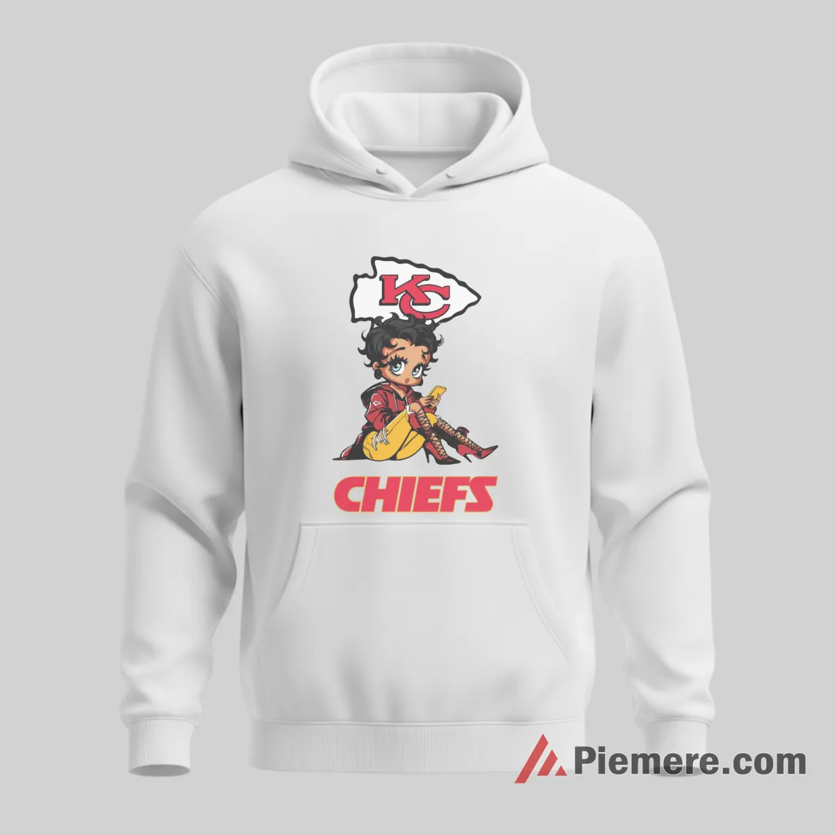 Betty Boop Kansas City Chiefs Seated Confidence Shirt on white hoodie for men graphic tee