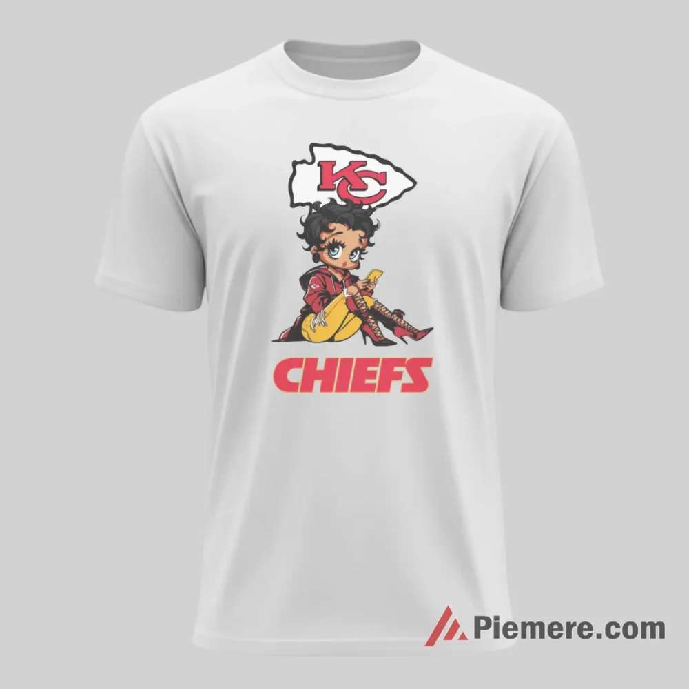 Betty Boop Kansas City Chiefs Seated Confidence Shirt on white short sleeve shirt for men graphic tee