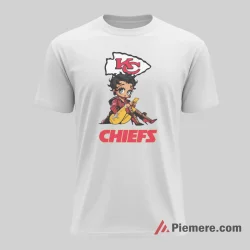 Betty Boop Kansas City Chiefs Seated Confidence Shirt on white short sleeve shirt for men graphic tee