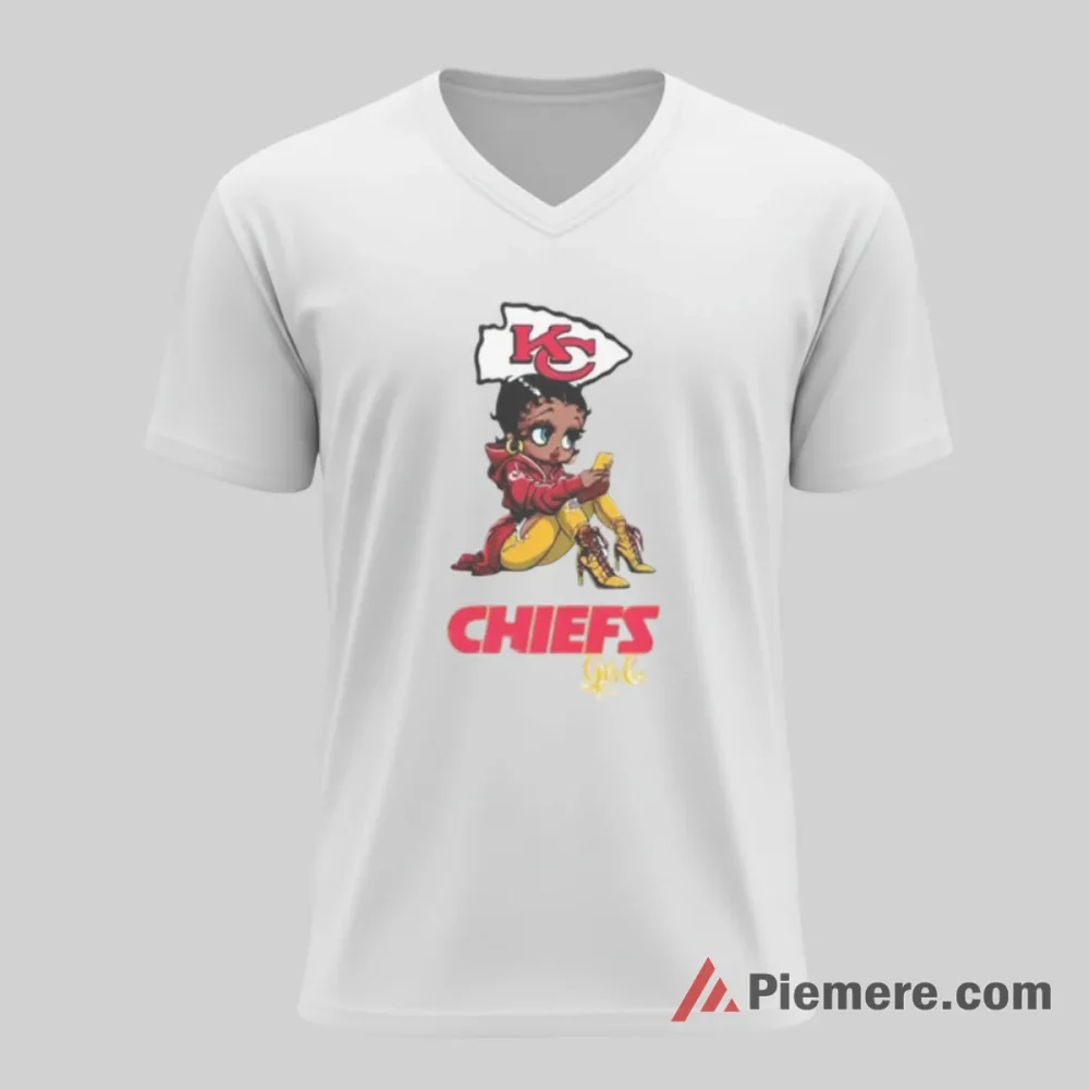 Betty Boop Kansas City Chiefs Stylish Fan Girl Shirt on white v-neck shirt for men graphic tee