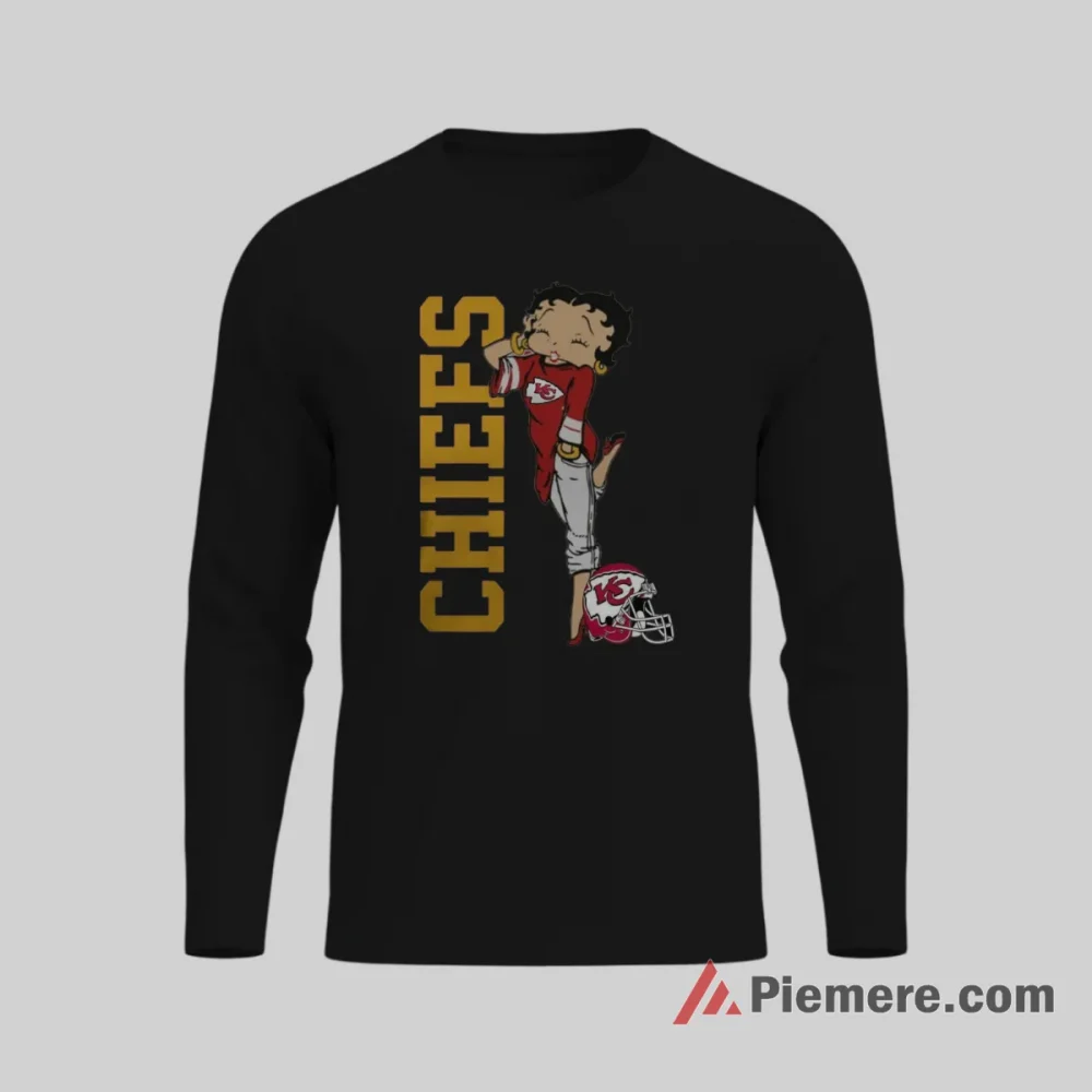 Betty Boop Kansas City Chiefs Tall Logo Statement Shirt on black long sleeve shirt for men graphic tee
