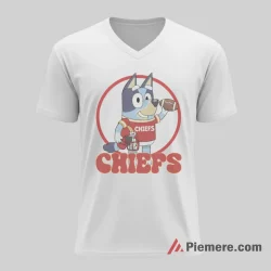 Bluey Kansas City Chiefs Circle Badge Football Shirt on white v-neck shirt for men graphic tee