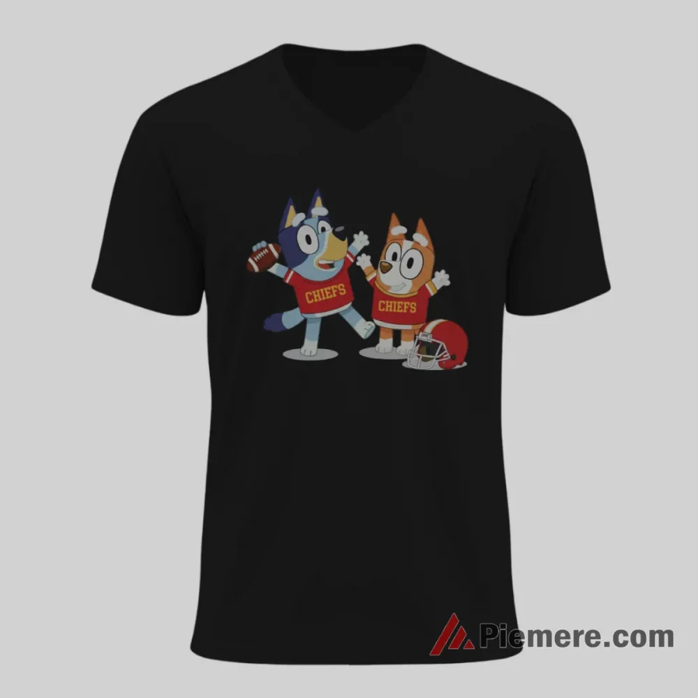Bluey Kansas City Chiefs Football Duo Shirt on black v-neck shirt for men graphic tee