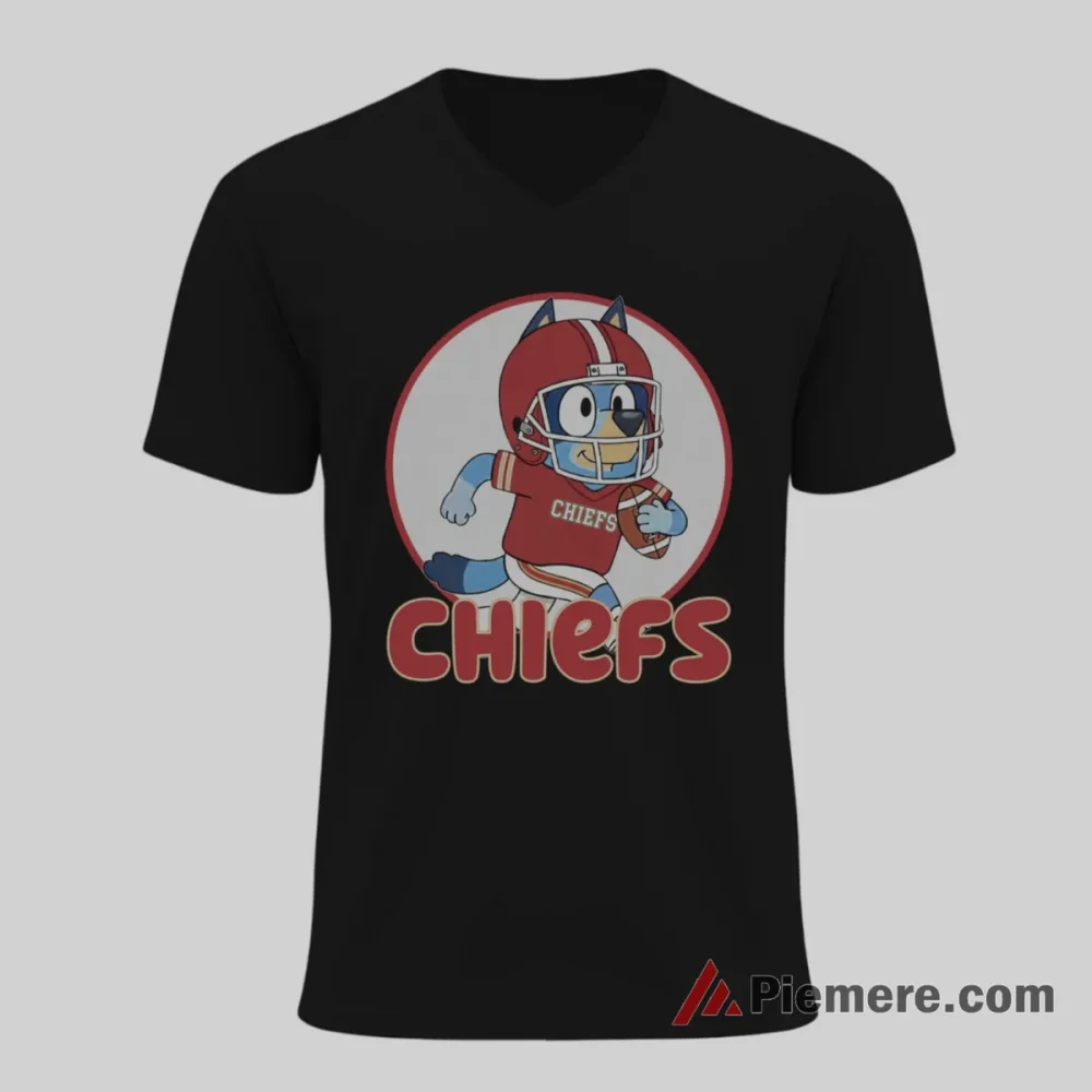 Bluey Kansas City Chiefs Game Day Football Shirt on black v-neck shirt for men graphic tee