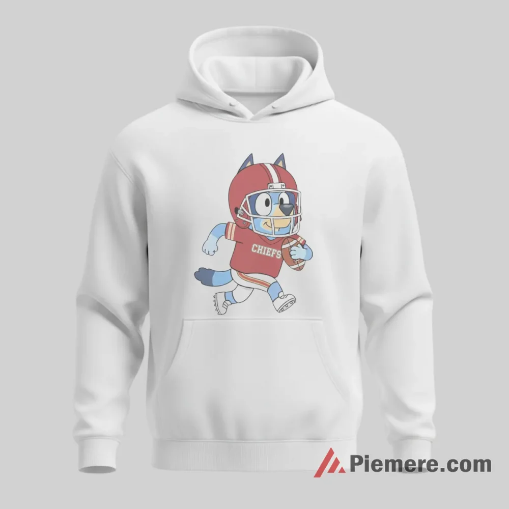Bluey Kansas City Chiefs Game Day Runner Shirt on white hoodie for men graphic tee