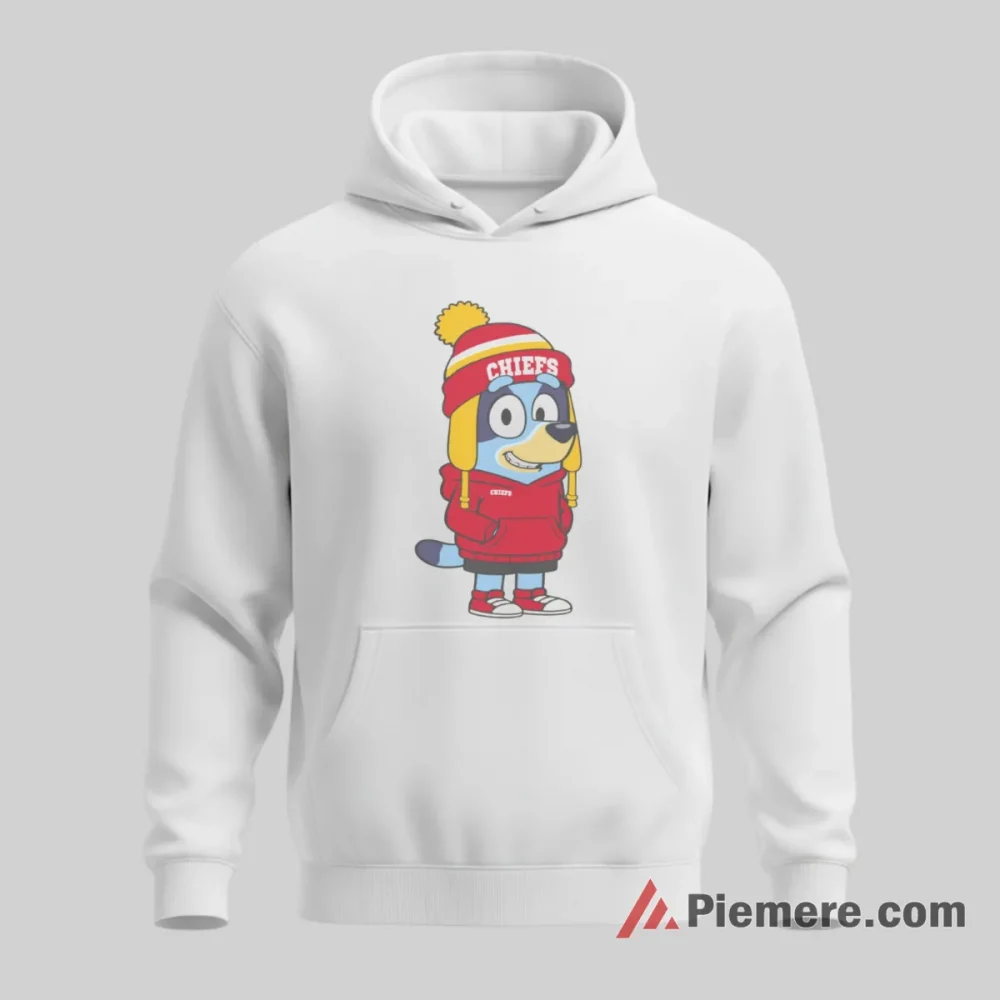Bluey Kansas City Chiefs Winter Beanie Fan Shirt on white hoodie for men graphic tee