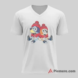 Bluey Kansas City Chiefs Winter Duo Fan Shirt on white v-neck shirt for men graphic tee