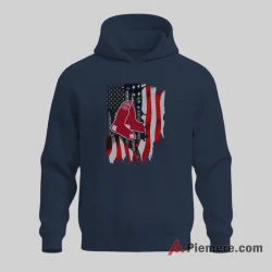 Boston Red Sox American Flag Baseball Fan Shirt on navy hoodie for men graphic tee