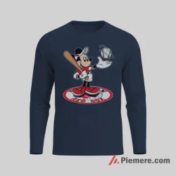 Boston Red Sox Cheerful Mickey Mouse Baseball Shirt on navy long sleeve shirt for men graphic tee