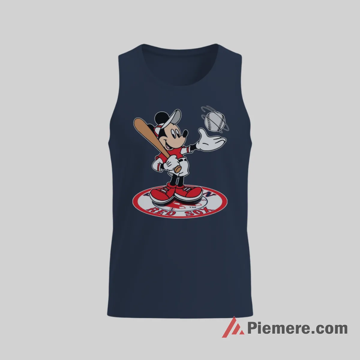 Boston Red Sox Cheerful Mickey Mouse Baseball Shirt on navy tank top for men graphic tee