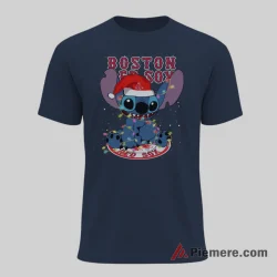 Boston Red Sox Christmas Stitch Baseball Shirt on navy short sleeve shirt for men graphic tee