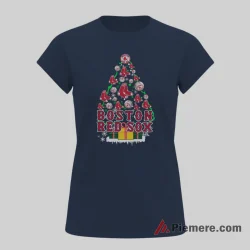 Boston Red Sox Christmas Tree Baseball Shirt on navy short sleeve shirt for women graphic tee