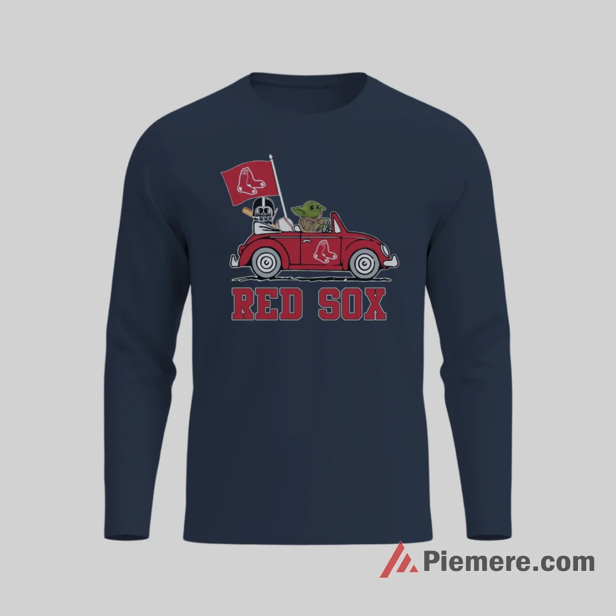 Boston Red Sox Darth Vader And Baby Yoda Driving Baseball Shirt on navy long sleeve shirt for men graphic tee