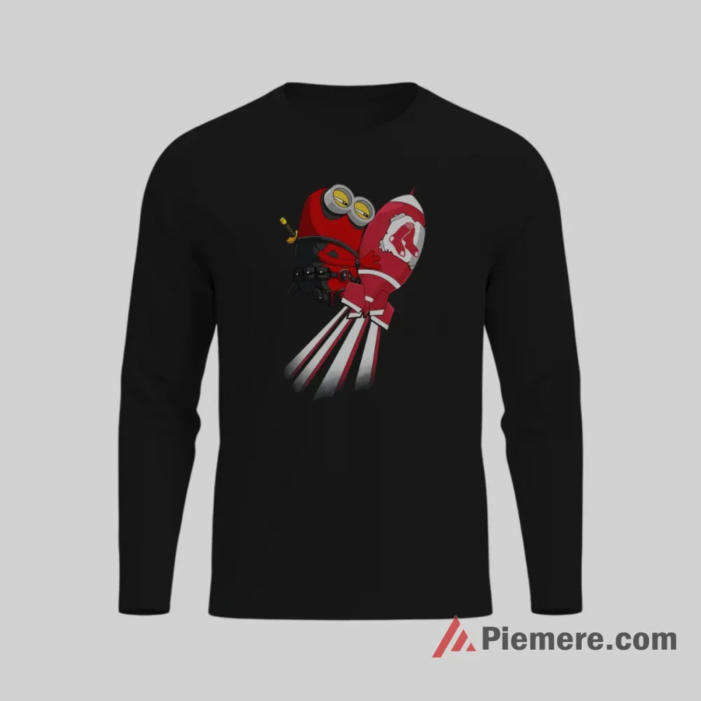 Boston Red Sox Deadpool Minion Marvel Baseball Shirt on black long sleeve shirt for men graphic tee
