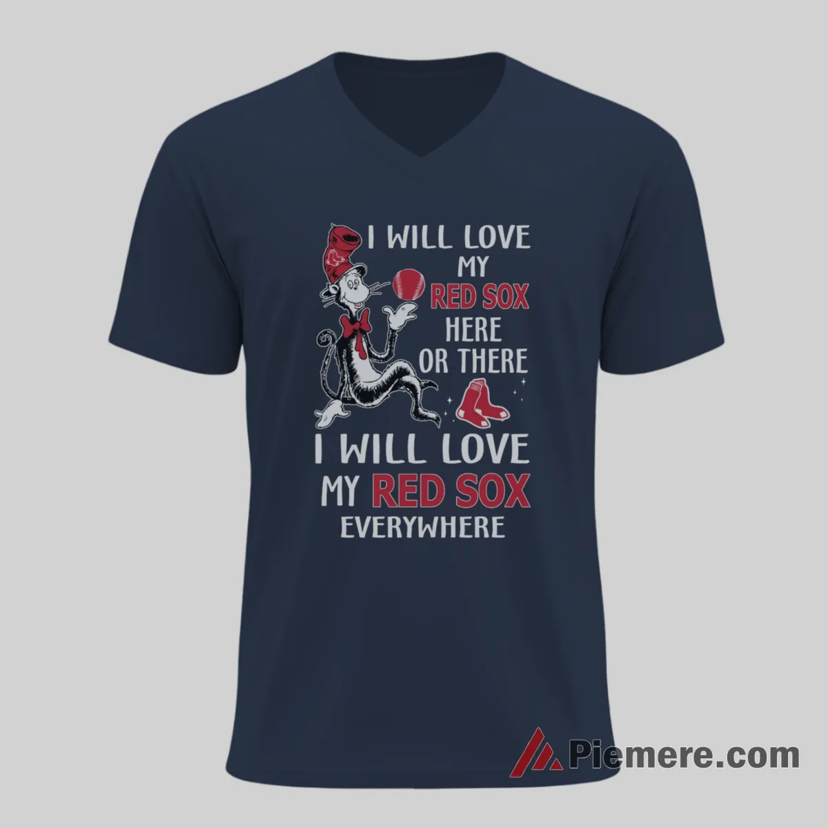 Boston Red Sox Dr Seuss Inspired Fan Shirt on navy v-neck shirt for men graphic tee