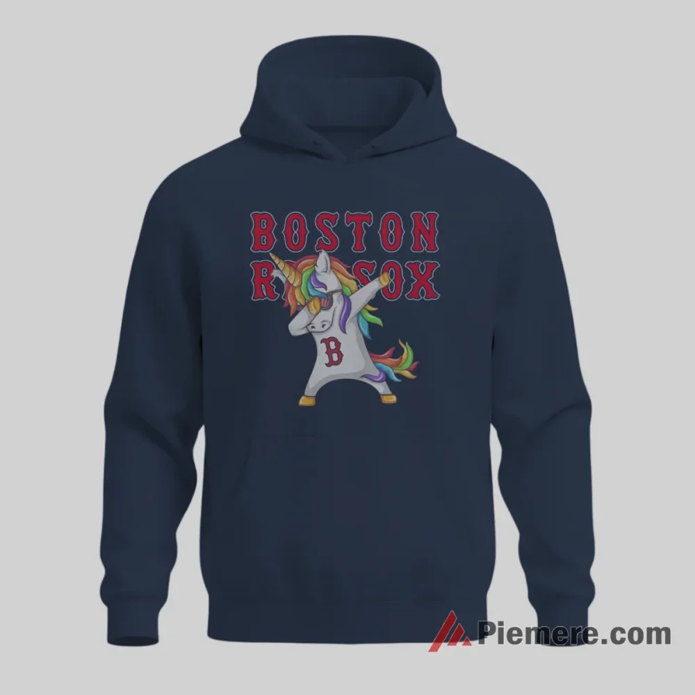 Boston Red Sox Funny Unicorn Dabbing Baseball Shirt on navy hoodie for men graphic tee