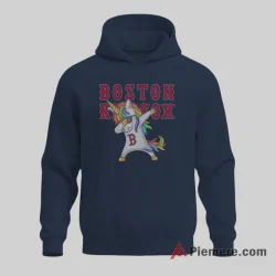 Boston Red Sox Funny Unicorn Dabbing Baseball Shirt on navy hoodie for men graphic tee
