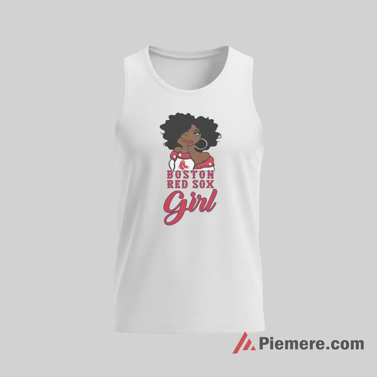 Boston Red Sox Girl Baseball Fan Shirt on white tank top for men graphic tee