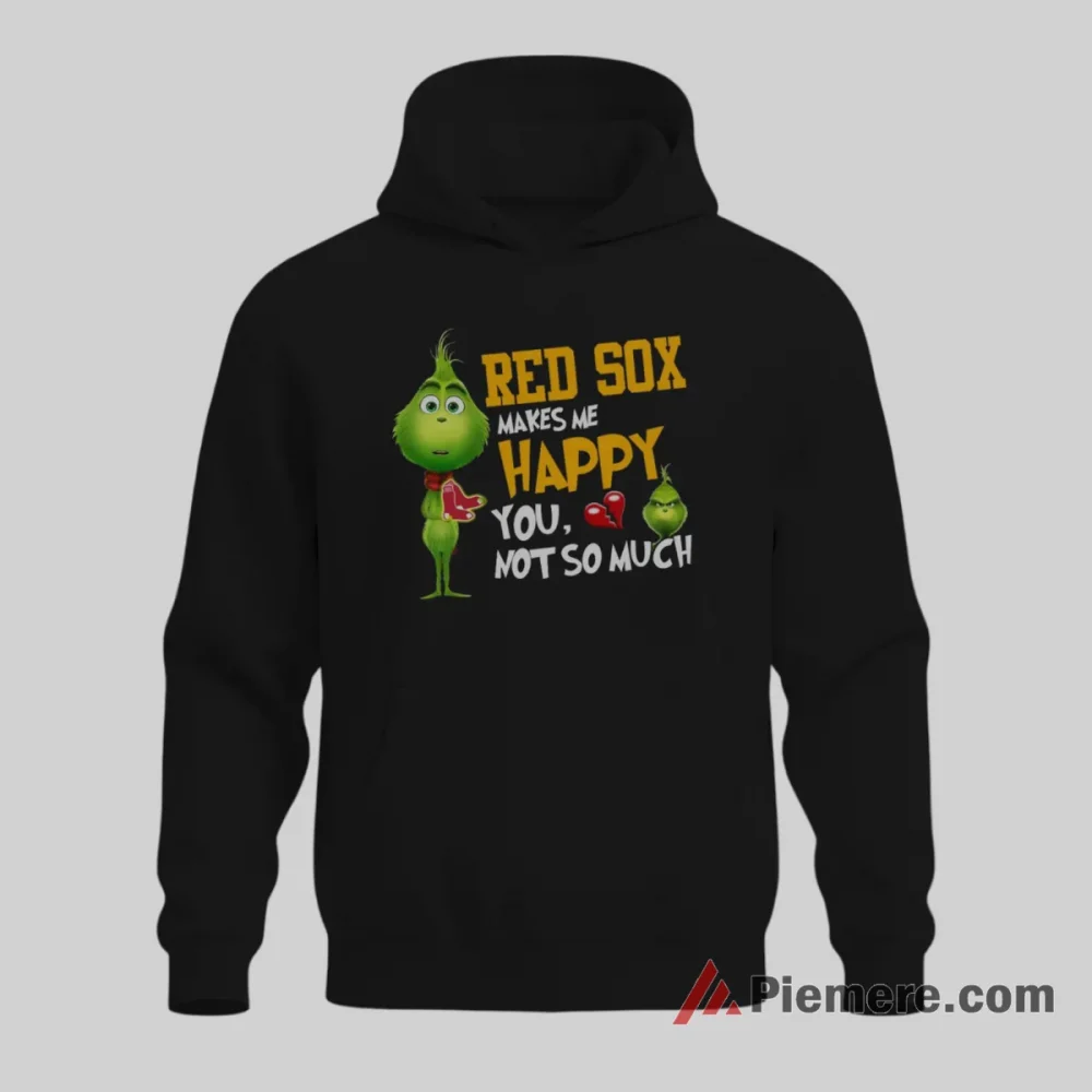 Boston Red Sox Grinch Makes Me Happy Christmas Shirt on black hoodie for men graphic tee