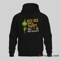 Boston Red Sox Grinch Makes Me Happy Christmas Shirt on black hoodie for men graphic tee