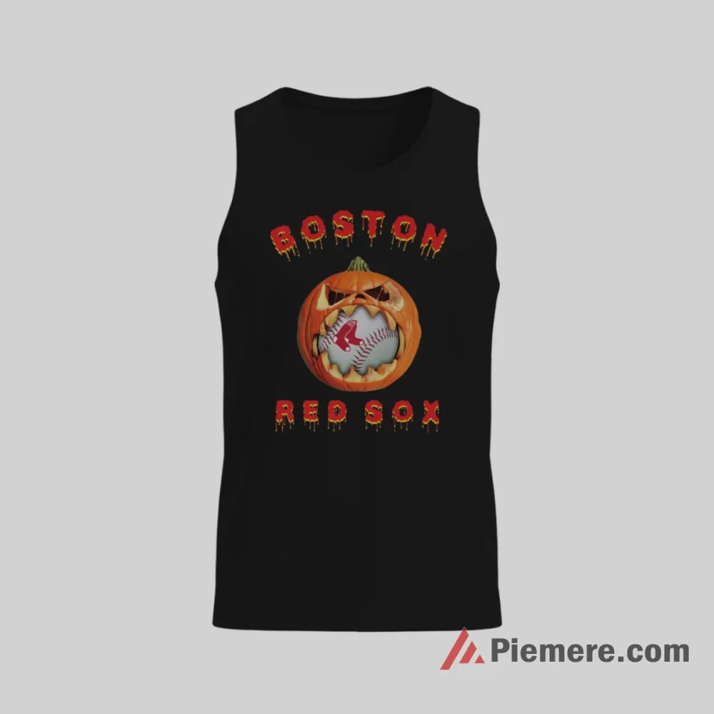 Boston Red Sox Halloween Pumpkin Baseball Shirt on black tank top for men graphic tee