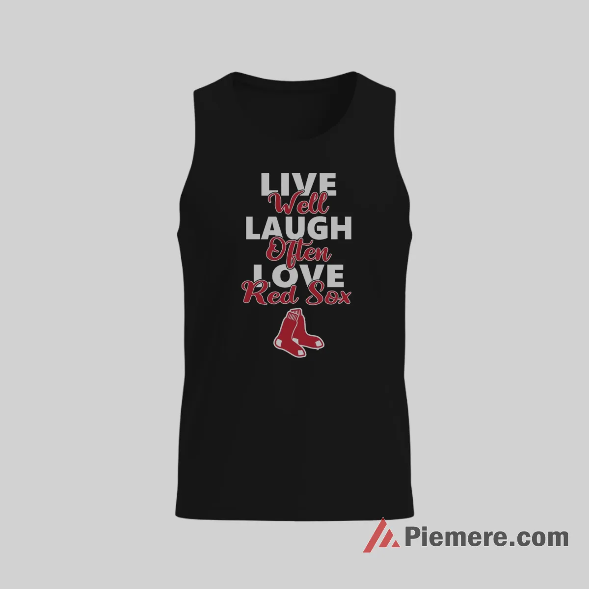 Boston Red Sox Live Well Laugh Often Love Baseball Shirt on black tank top for men graphic tee
