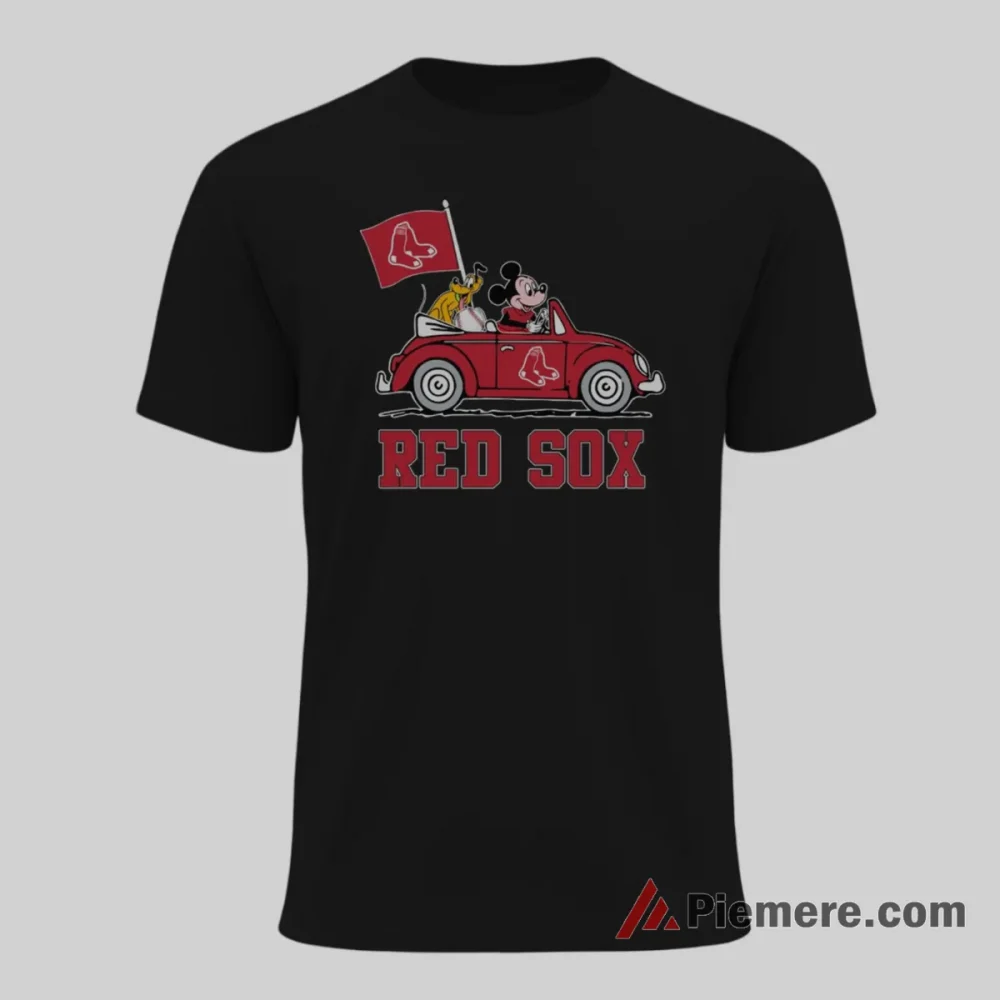 Boston Red Sox Mickey Mouse Pluto Road Trip Shirt on black short sleeve shirt for men graphic tee