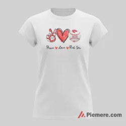Boston Red Sox Peace And Love Baseball Shirt on white short sleeve shirt for women graphic tee