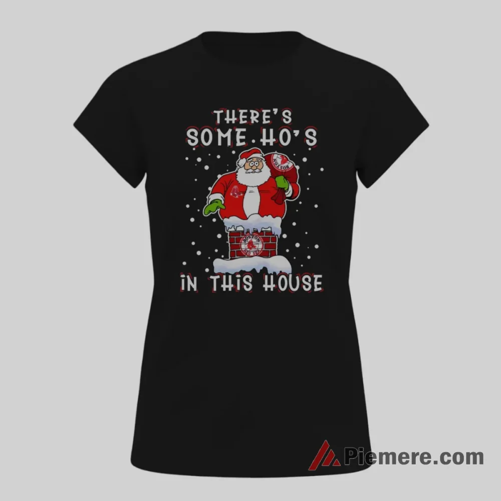 Boston Red Sox Santa Stuck In The Chimney Christmas Shirt on black short sleeve shirt for women graphic tee