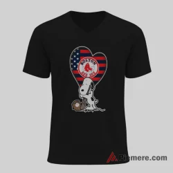 Boston Red Sox Snoopy Heart Baseball Shirt on black v-neck shirt for men graphic tee