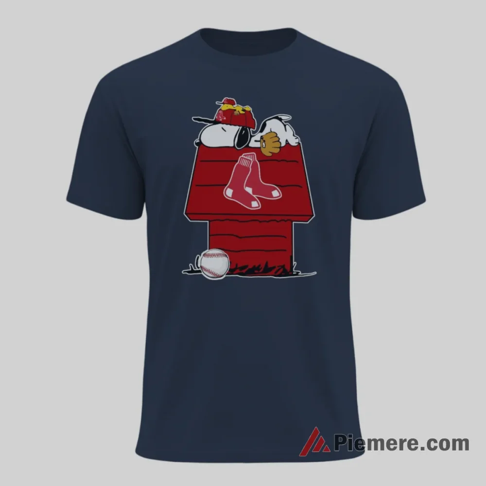 Boston Red Sox Snoopy Woodstock Baseball Shirt on navy short sleeve shirt for men graphic tee